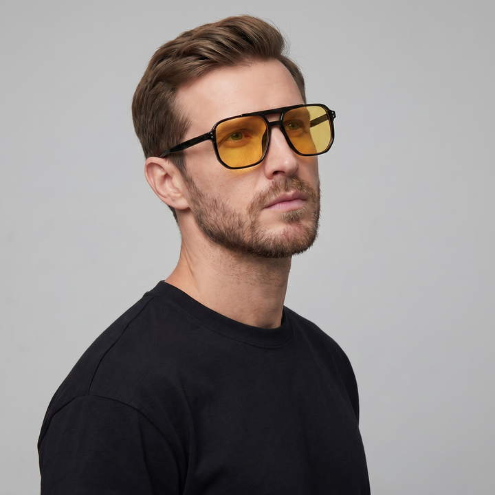 Męskie Okulary Przeciwsłoneczne w Kwadratowej Ramie, Retro Inspirowane, Nowoczesne Okulary na Zewnątrz