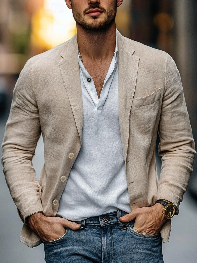 Męski żakiet z teksturowanym klapą w stylu relaxed tailored