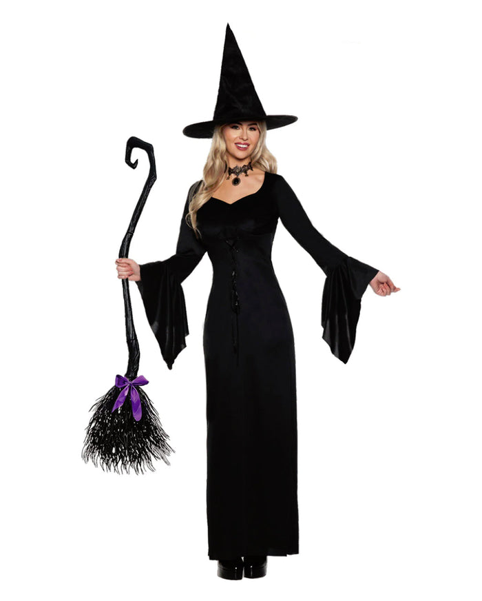 Kostium Czarownicy z Czarną Sukienką i Kapeluszem na Halloween