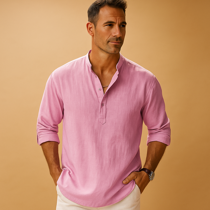 Męska koszula V-neck na lato, lekka, oddychająca, stylowa, z długim rękawem, casualowa, elegancka